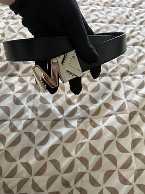 Michael Kors Black Leather Belt with Silver MK Initial Buckle